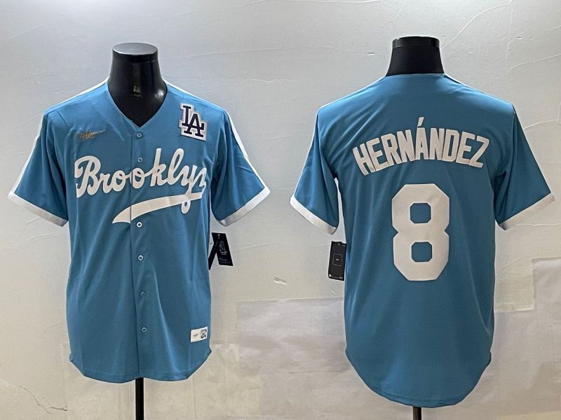 Men Los Angeles Dodgers #8 Hernandez Light Blue Throwback Game 2025 Nike MLB Jersey style 3064->los angeles dodgers->MLB Jersey